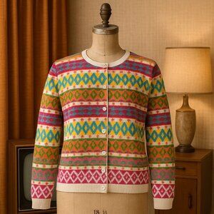 🌈 Vintage United Colors of Benetton Fair Isle Cardigan – Size IT 46 / M